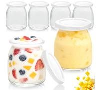 6 Pack 200ml Transparent Glass Jars with Airtight Lids, Multipurpose Reusable Mini Bottles, Food Grade Small Canning Jar for Yogurt, Dessert, Cheese, Jam, Food Storage, Baking, DIY Preserve, Meal Prep