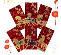 6 Pack 2026 Chinese New Year Red Envelopes - 3D Glitter Embossed Function, Professional Spring Festival Gift Support, Youth & Family Usage, Premium Heavy Duty Gold Foil Finish
