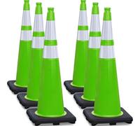 6 Pack 27 Inch Green PVC Traffic Cones with Reflective Collars.Ideal for Road Safety, Parking Lots, Driving Training and Construction Lanes (90cm/36in,6P