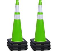 6 Pack 27 Inch Road Safety Cones with Reflective Collars - Green PVC Traffic Cone for Road Safety, Football Training, Driving Training and Road Lanes
