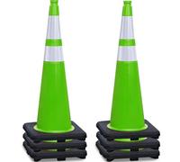 6 Pack 27 Inch Road Safety Cones with Reflective Collars - Green PVC Traffic Cone for Road Safety, Football Training, Driving Training and Road Lanes