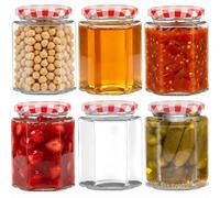 6 Pack 280ml Glass Jam Jars with Red Gingham Lid, Air Tight Pickling Jars