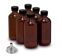 6 Pack 2oz Amber Glass Bottles for Vanilla Extract, Boston Round Leak-Proof Brown Glass Jars with Caps, Bonus Funnel - Ideal for Homemade Extracts, Essential Oils, DIY Christmas Party Gift Supplies