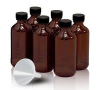 6 Pack 2oz Amber Glass Bottles for Vanilla Extract, Boston Round Leak-Proof Brown Glass Jars with Caps, Bonus Funnel - Ideal for Homemade Extracts, Essential Oils, DIY Christmas Party Gift Supplies