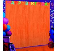 6 Pack 3.3Ft x 6.6Ft Orange Glow in The Dark Foil Fringe Curtain Backdrop Party Supplies, Fluorescent Macaron Metallic Tinsel Foil Streamers Curtain Photo Booth for Neon Birthday Party Decorations