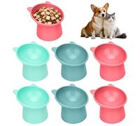 6 Pack 3-Color Raised Cat Bowls - 15° Tilted Elevated Plastic Cat Food Dishes for Indoor Cats, Anti-Vomiting & Whisker Friendly Pet Bowls