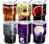 6 Pack 3 oz Halloween Mini Tumblers with Lids and Straws,Spooky Pumpkin Tombstone Ghost Blood Moon Mini Tumbler Shot Glass,Stainless Steel Double Wall Cup for Bar Cocktail Halloween Party Favors