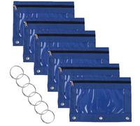 6 Pack 3 Ring Binder Pencil Pouch, Zipper Stationery Bag with Clear Window | 600D nylon oxford fabric, PVC window, zipper closure, fits standard binders and folders, 9-7/8 x 7 in size