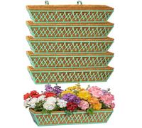 6 Pack 30 Inch Window Boxes Planters Railing Planter Box with Adjustable Brackets for Porch Fence Patio Balcony Hanging Flower Baskets with Coco Liners for Outdoor Garden Decor - Green