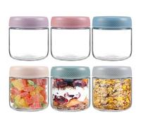 6-Pack 300ml Colorful Glass Jars with Airtight Screw Lids-Leakproof Overnight Oats Containers Wide Mouth Mason Jars spice jars for Fruit Salad Dressing Sauce Cereal Snacks Yogurt Spice Sugar(6 Colors)