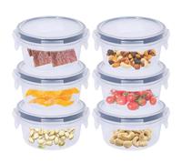 6 Pack 300ml Round Airtight Food Containers with Lids, Plastic Reusable Snack Pots with Clip Lock, Leak-proof Small Storage Container Set Stackable forfor Yogurt, Fruit, Meal Prep & Ourdoor (300ML*6)