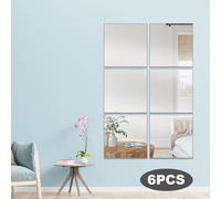 6-Pack 30x30cm Glass Mirror Tiles - Self-Adhesive Square Wall Stickers, Art Deco Silver, 0.2cm Thick