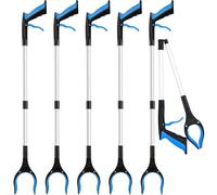 6-Pack 32" Grabber Reacher Tool, 360° Rotating Head, Wide Jaw, Foldable Reacher Grabber Pickup Tool,Anti-Slip Rotating, 4" Wide Claw Opening Grabbers for Seniors (Blue)