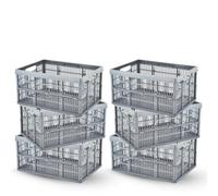 caprican 32L Foldable Storage Crates | Heavy-Duty Collapsible Plastic Box with Handles | Stackable Fold-Flat Moving Containers | Multi-Purpose Organiser for Home, Kitchen, Office | 15kg Strength (6)