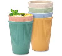 6 Pack 350 ml Unbreakable Plastic Drinking Cups - 6 Colour Reusable Tumblers for Coffee Tea Juice, Stackable, Microwave & Dishwasher Safe for Adults, Kids, Party, Picnic, Camping (Hot & Cold Drinks)
