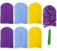(6 Pack) 360° Fleece Duster Refills for Swiffer-Washable Refills Reusable Duster Pads|Wet and Dry Dual Use|Reusable Duster Heads +Comes with a Handle