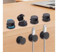 6-Pack 360° Rotatable Spring Cable Clip Organiser, Desktop Black Self-Adhesive Cord Management System for Wide Cable Compatibility Modern Minimalist Design Keep Tidy Under-Desk Nightstand Office