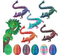 6-Pack 3D Printed Dragon Eggs with Articulated Dragons Inside, Multicolor Fidget Animal Toys for Easter Basket Fillers, Home Office Decor, Mythical Creature Gifts