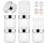 6 Pack, 4 oz 120 ml Frosted Glass Jars with Silver Lids & Inner Liners | Empty Matte Clear Round Refillable Cosmetic Containers Travel Jars for Cosmetics, Body Face Cream Lotion