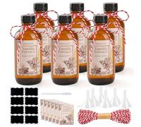 6 Pack 4 oz Amber Boston Glass Bottle, Vanilla Extract Bottles, Small Glass Jars Mini Brown Glass Bottles with Black Lids for Herbal Medicine, Essential Oils, Homemade Vanilla Extract and Christmas