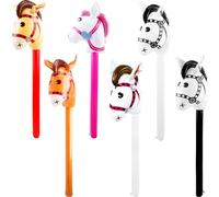 6 pack 40 Inch Inflatable Horse Stick Cute Horsehead Stick Balloon Colorful Inflatable Horsehead Stick Blow Up Pony Stick Toys for Christmas Cowboy Cowgirl Horse Theme Party Decor (Color Style 1)