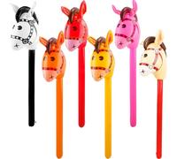 6 pack 40 Inch Inflatable Horse Stick Cute Horsehead Stick Balloon Colorful Inflatable Horsehead Stick Blow Up Pony Stick Toys for Christmas Cowboy Cowgirl Horse Theme Party Decor (Color Style 3)