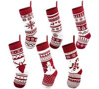 6 Pack 45cm Knit Christmas Stockings, Large Rustic Yarn Xmas Stockings for Family Holiday Decorations