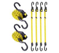 6 Pack 48 Inch Adjustable Flat Bungee Cord with 190 lbs Max Breaking Strength and Easy Adjust Metal Buckle, Outdoor Elastic Straps with Hooks for Camping, Tarpaulins,