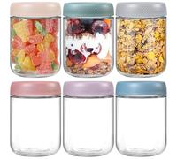 6-Pack 500ml Colorful Glass Jars with Airtight Screw Lids-Leakproof Overnight Oats Containers Wide Mouth Mason Jars spice jars for Fruit Salad Dressing Sauce Cereal Snacks Yogurt Spice Sugar(6 Colors)