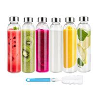 6 Pack 500ML Empty Glass Water Bottles with Lids, Reusable Clear Juice Bottles with Caps, 17.6OZ Smoothie Bottle for Juicing, Milk,Coffee,Hot and Cold Drinks