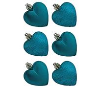 6 Pack 50mm Glitter/Plain Hearts Christmas Decoration - Teal