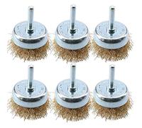 6 Pack 50mm Steel Wire Cup Brush for Drills Brass Coated Rust Paint Remover