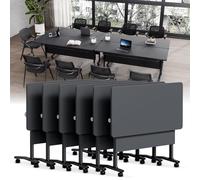 6 Pack 55.1in Folding Conference Tables with Wheels - Modular Flip Top Training Tables Rolling Seminar Tables with Silent Locking Casters for Office & Classroom Use (Black)