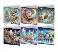 6-Pack 5D DIY Diamond Art Christmas Greeting Cards Kit,Art Crafts Kit Creative with Envelope,Creative Gift Idea, 3D Sparkle Handmade Holiday Card Making Craft for Kids & Adults