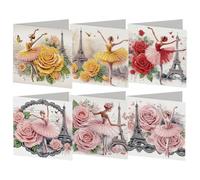 6 Pack 5D DIY Diamond Painting Ballet Greeting Card Kit, Diamond Art Christmas Birthday Holiday Greeting Card, Art Crafts Kit Creative Gift with Envelope