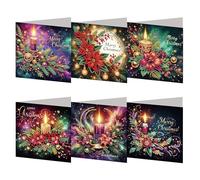 6 Pack 5D DIY Diamond Painting Christmas Candle Flower Greeting Card Kit, Diamond Art Birthday Holiday Greeting Card, Art Crafts Kit Creative with Envelope