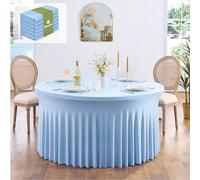 6 Pack 5FT Round Spandex Tablecloth, 60Inch Blue Stretchable Table Cloth,Wrinkle Free 120Inch Blue Table Cloth, Fitted Round Cloth with Skirt for Wedding, Banquet, Birthday, Party, Restaurant