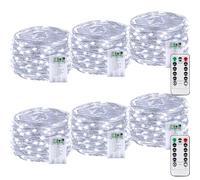 6 Pack 60LED Battery Operated Fairy Lights with Remote, 8 Modes LED String Lights with Timer, Dimmable, Memory Function, Waterproof Twinkle Fairy Lights for Outdoor Indoor Christmas Decor(Cool White)