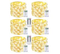 6 Pack 60LED Christmas Battery Operated Fairy Lights with Remote, 8 Modes String Lights with Timer, Dimmable, Memory Function, Waterproof Twinkle Lights for Outdoor Indoor Christmas Decor(Warm White)