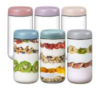 6-Pack 700ml Colorful Glass Jars with Airtight Screw Lids-Leakproof Overnight Oats Containers Wide Mouth Mason Jars for Overnight Oats, Spices, Sauces, Fruit Salad, Cereal, Yogurt & Snacks