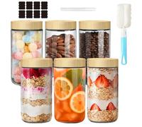 6-Pack 700ml Glass Mason Jars with Screw Lids - Leakproof Overnight Oats Containers, Wide-Mouth Salad & Yogurt Pots for Snacks, Cereals, Coffee, Spices,Pickling & Meal Prep(Airtight Food Storage Jars)