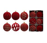 6 Pack 8cm Flocking Christmas Ball Ornaments Material in White Green Red for Christmas Tree Decoration Holiday Wedding Bridal Shower or Home Garden Creating a Festive Atmosphere(Red)