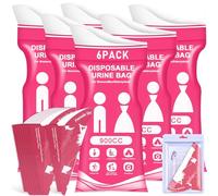 6-Pack 900ml Pink Disposable Urine Bags & 10-Pack Portable Disposable Urinals for Camping Essentials | Leak-Proof Travel Pee Bags with Odor Control for Traffic Jams, Camping, Hiking, Pregnant