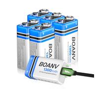 6 Pack 9V Rechargeable Batteries 1300mAh, 9V Rechargeable USB Lithium Long Lasting Battery, with 2 in 1 Charging Cable, for Smoke Detectors, Alarms, Keypad, Microphone