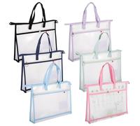 6-Pack A3 Clear Mesh Project Bags with Zippers and Shoulder Straps, Craft Organizer for Quilters, Nylon PVC Storage for Sewing Supplies