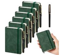 6 Pack A6 Pocket Notebooks with Pens, Imitation Leather Cover, Small Notebooks Pocket Size, 200 Pages/100 Sheets, Lined Paper Notepad, Mini Notepad Set for School Office Memos Journaling Notes(Green)