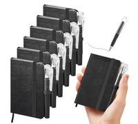 6 Pack A7 Pocket Notebooks, 6 Notebook with 6 Pen, Imitation Leather Cover, Small Notebooks Pocket Size, Each 200 Pages/100 Sheets, A7 Mini Lined Notepad for School Office Memos Journaling (Black)
