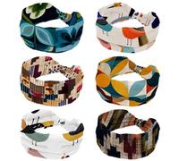 6 Pack Abstract birds (3) Headbands for Women's Hair,Soft Elastic Bandeau Hair Bands Makeup Yoga Workout Running
