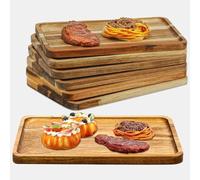 6 Pack Acacia Wood Serving Tray Rectangular Wooden Serving Platter Christmas Dinner Plates Wood Cheese Charcuterie Board for Food Vegetable, Charcuterie, Appetizer, 30x20 CM