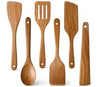 6 Pack Acacia Wood Spatula Set Non Taxic Kitchen Utensils for Cooking Spoon Flat Wooden Wok Spatula Spurtle Kitchen Tools Slotted Turner Scraper Bamboo Cooking Utensil Set Fish Egg Flipper Spatulas
